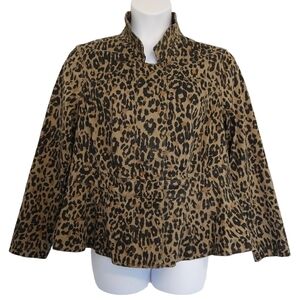 Lane Bryant Brown Black Leopard Animal Print Zip Peplum Hem Jacket Stretchy